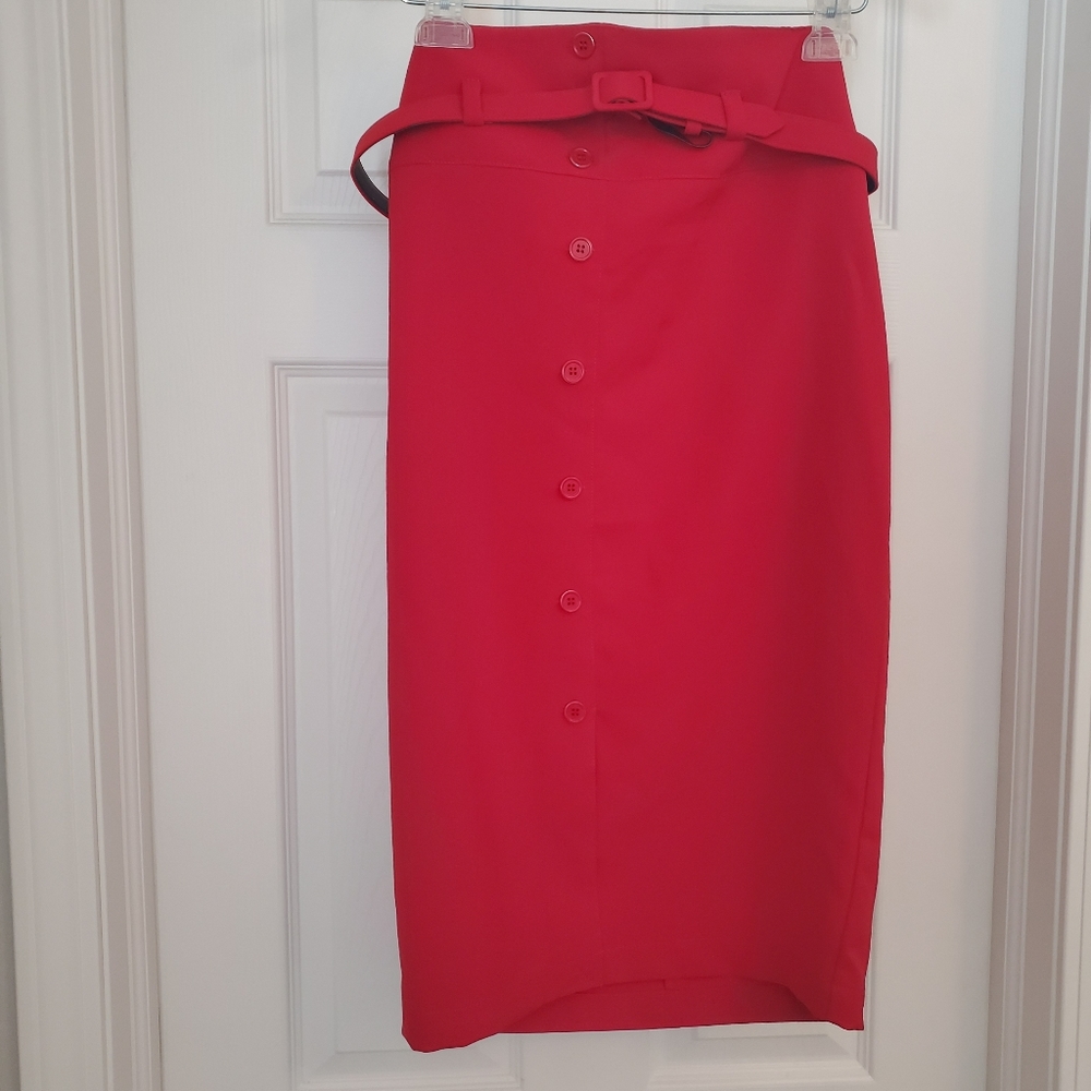 High Waisted Red Pencil Skirt